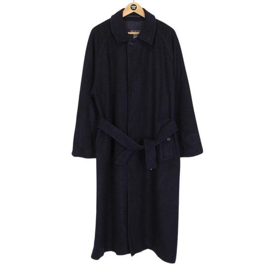 Vintage 90s Burberry Navy Blue Belted Wool Overcoat