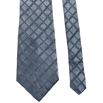 DKNY light blue silk tie with subtle sheen and vintage design.