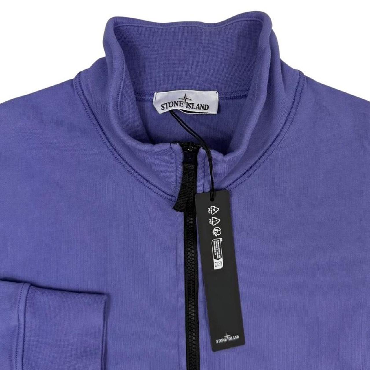 Stone Island purple 1/4 zip sweatshirt organic cotton with compass logo detail.
