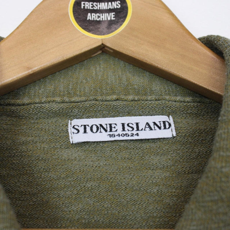 Vintage Stone Island Khaki Green Cotton Knit Collared Jumper