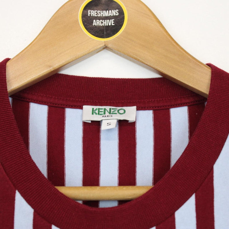 Kenzo Paris Burgundy and Blue Striped Tiger Short Sleeve T-Shirt