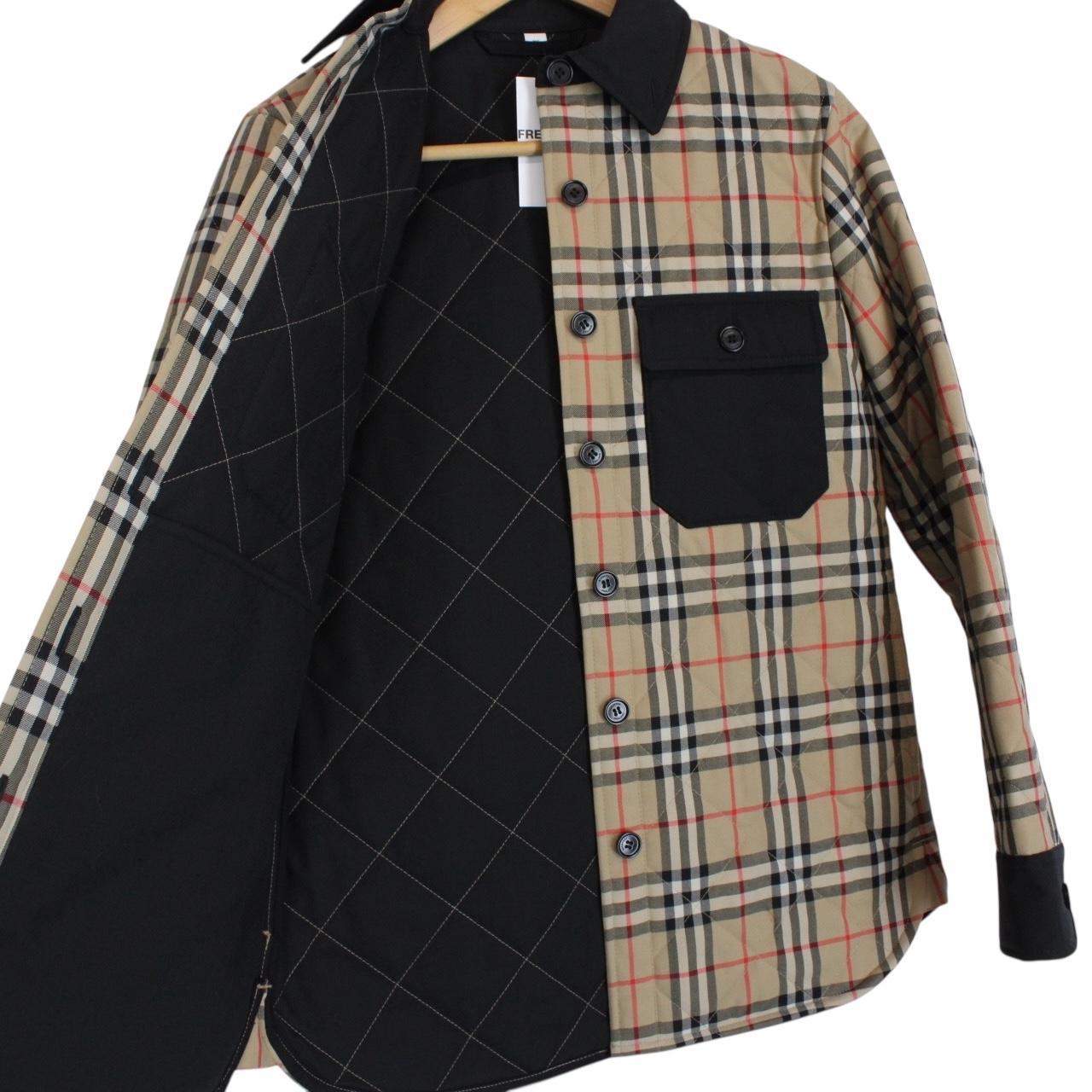 Burberry Crossford Tan Brown Nova Check Quilted Wool Flannel Shirt Jacket