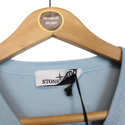 Stone Island AW 2023 Light Blue Crew Neck Cotton Sweatshirt Jumper