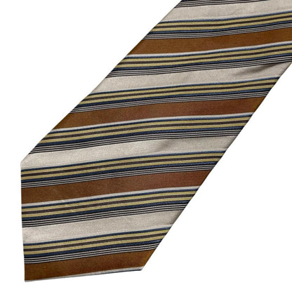 Balmain multicoloured striped silk tie featuring bold stripes in beige, blue, brown, and yellow.