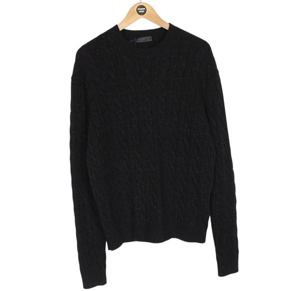 Prada Black Metallic Cashmere Wool Blend Cable Knit Jumper