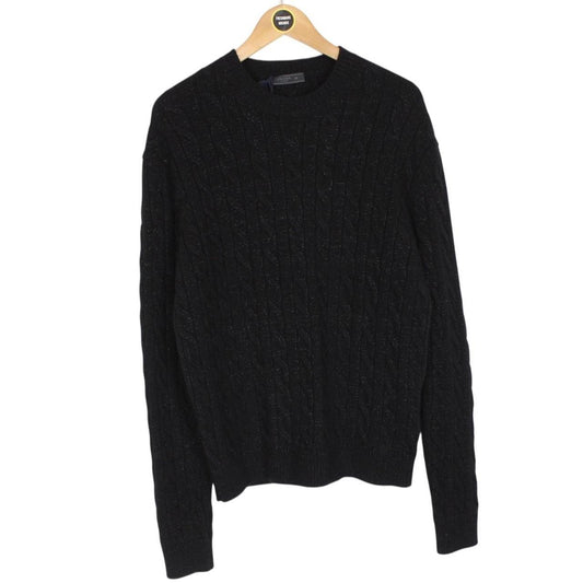 Prada Black Metallic Cashmere Wool Blend Cable Knit Jumper