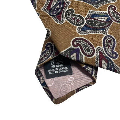 Christian Dior brown silk tie with abstract print and vintage design.