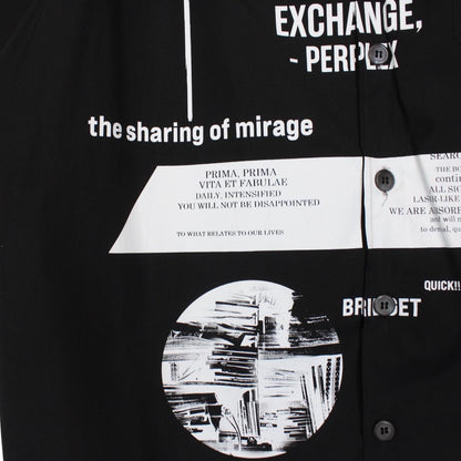 Prada x Raf Simons Signaux Black Graphic Print Short Sleeve Bowling Shirt