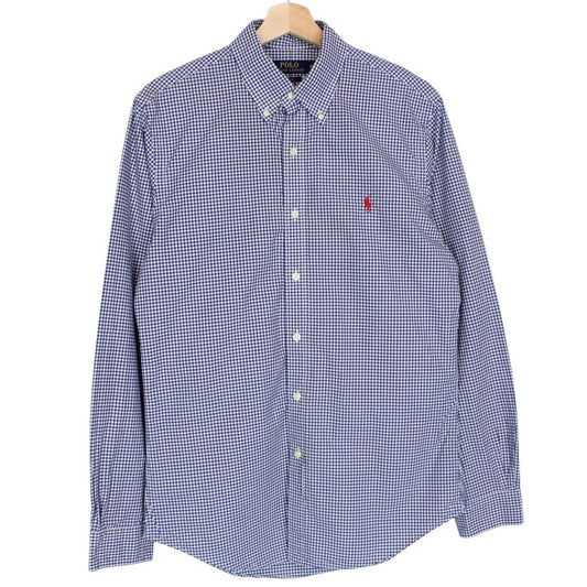Polo Ralph Lauren Blue and White Gingham Check Long Sleeve Cotton Shirt
