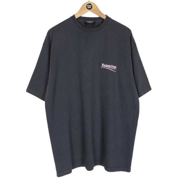 Balenciaga Dark Grey Political Campaign Logo Short Sleeve Cotton T-Shirt
