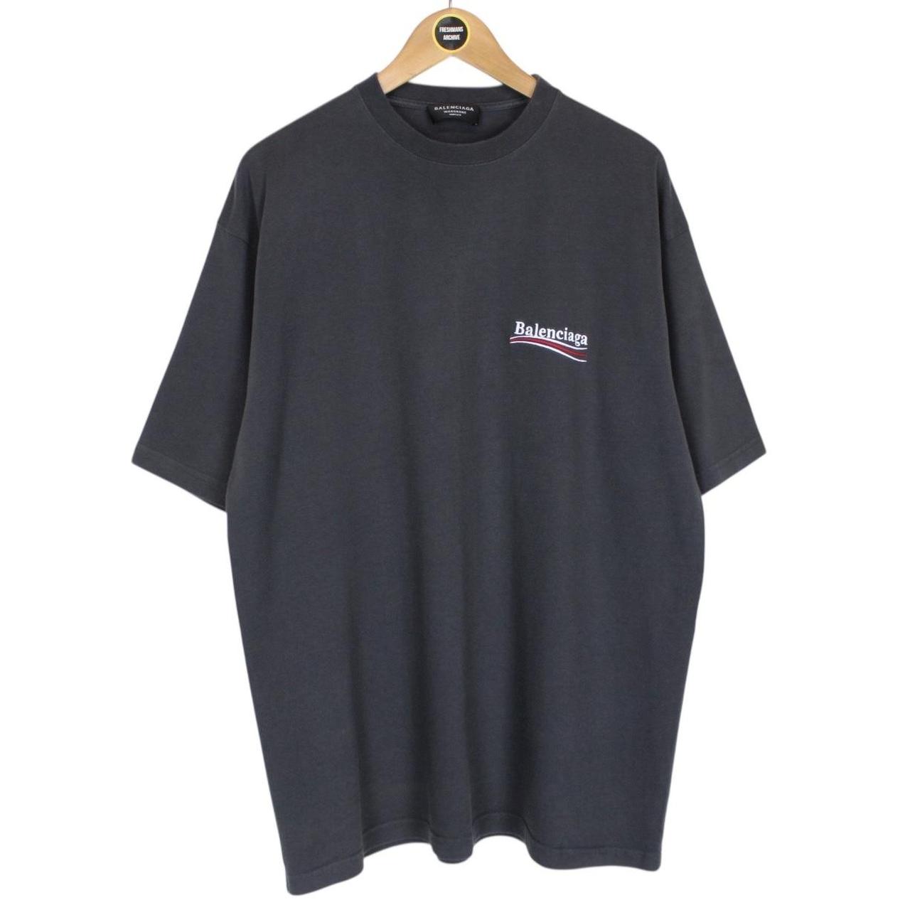 Balenciaga Dark Grey Political Campaign Logo Short Sleeve Cotton T-Shirt