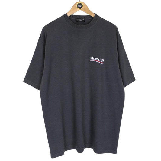 Balenciaga Dark Grey Political Campaign Logo Short Sleeve Cotton T-Shirt