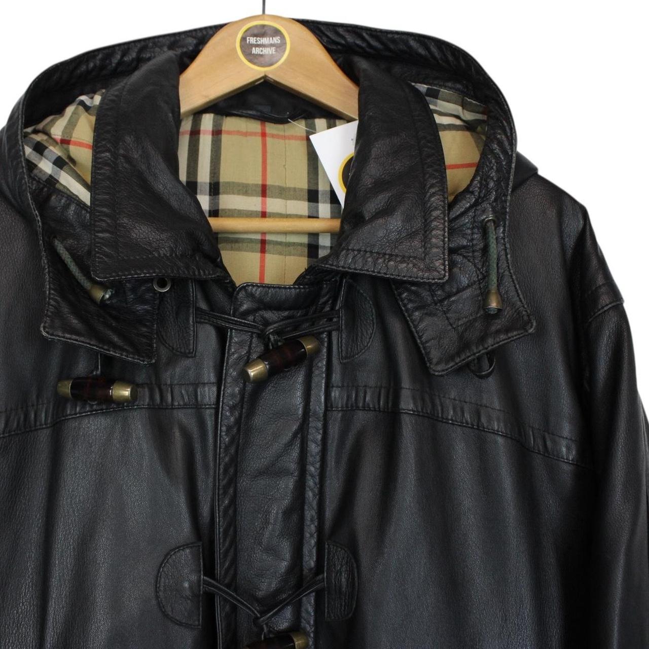 Vintage 90s Burberry Black Nova Check Lined Leather Duffle Coat
