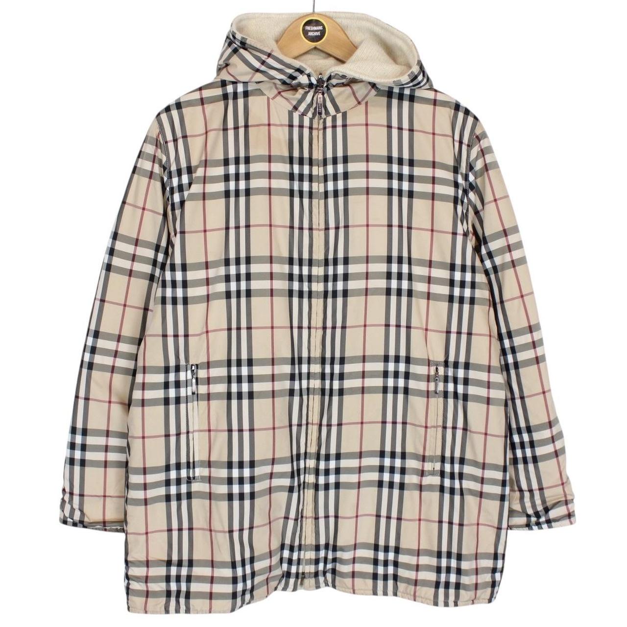 Vintage 90s Burberry Beige and Cream Nova Check Reversible Wool Jacket