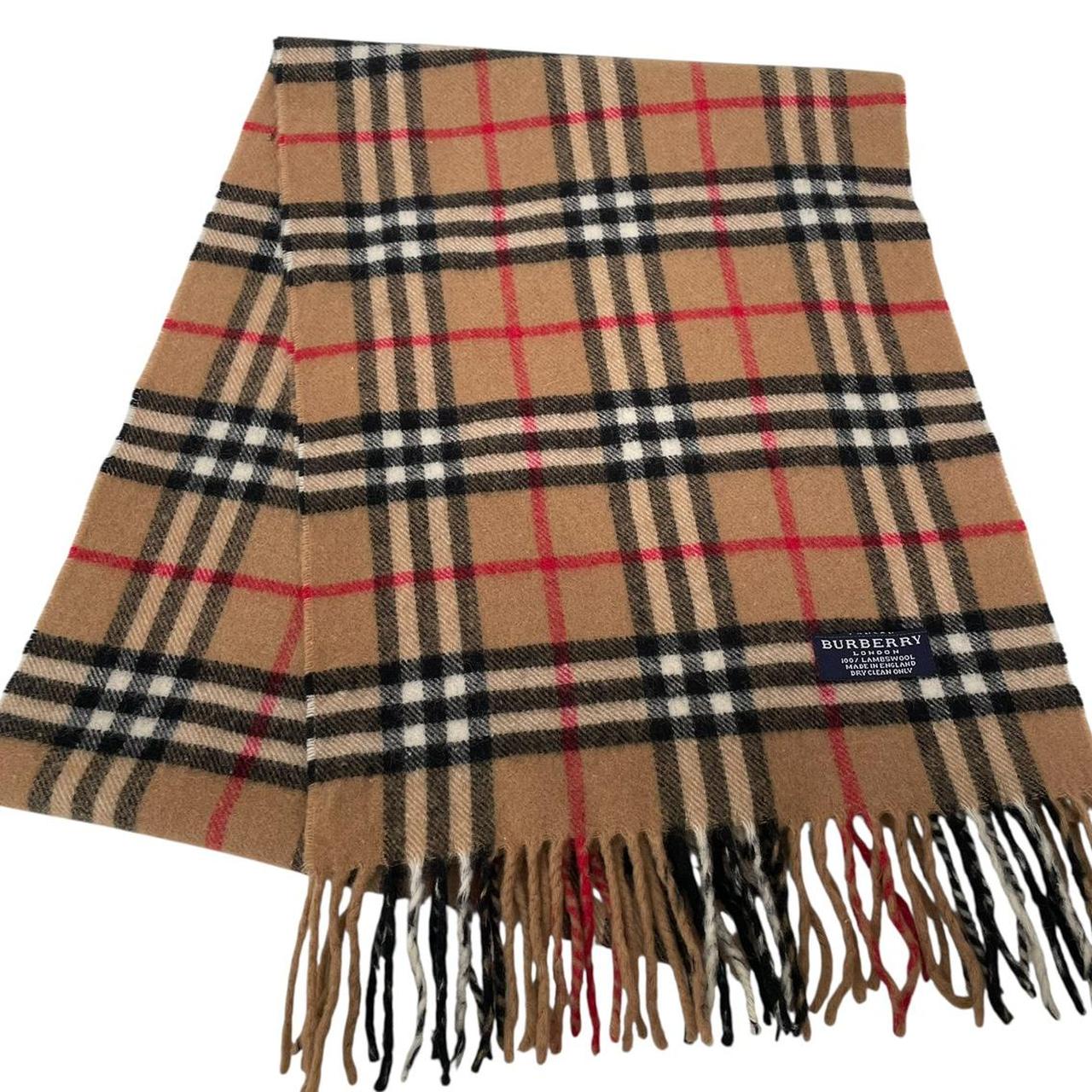 Vintage 90s Burberry Tan Brown Nova Check Lambswool Scarf