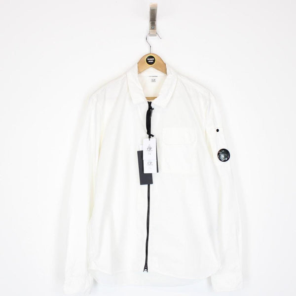 CP Company White Full Zip Cotton Lens Overshirt