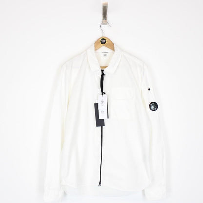 CP Company White Full Zip Cotton Lens Overshirt