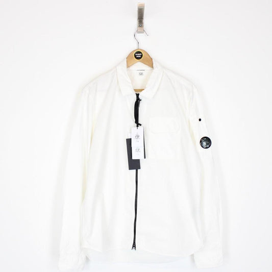 CP Company White Full Zip Cotton Lens Overshirt