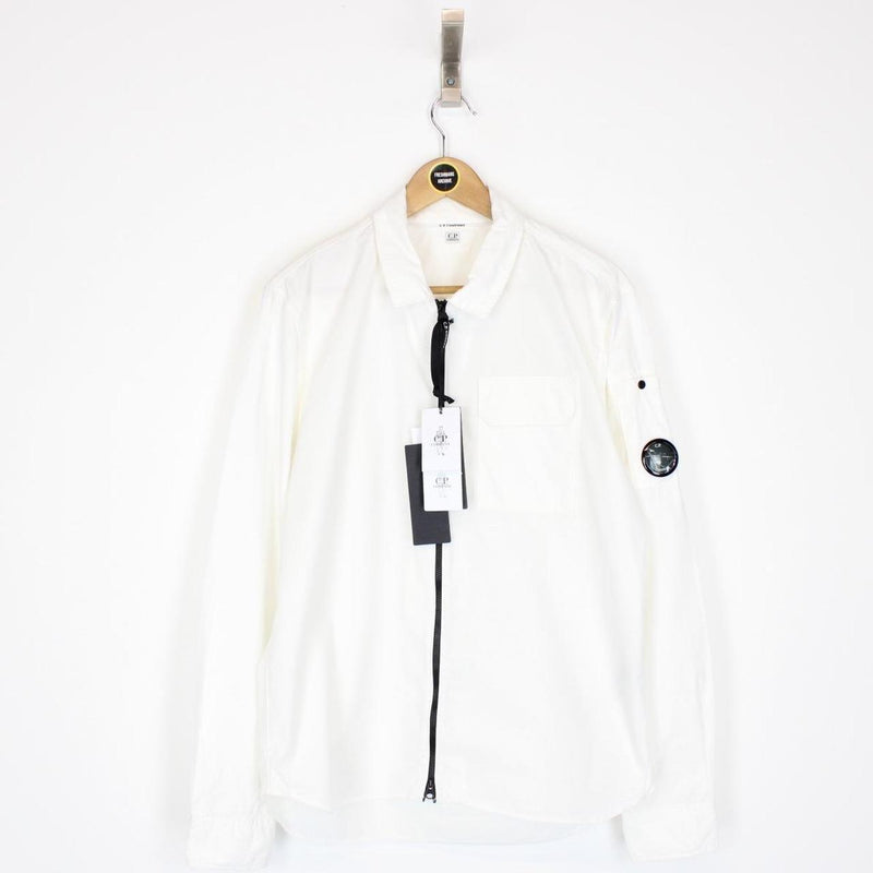 CP Company White Full Zip Cotton Lens Overshirt