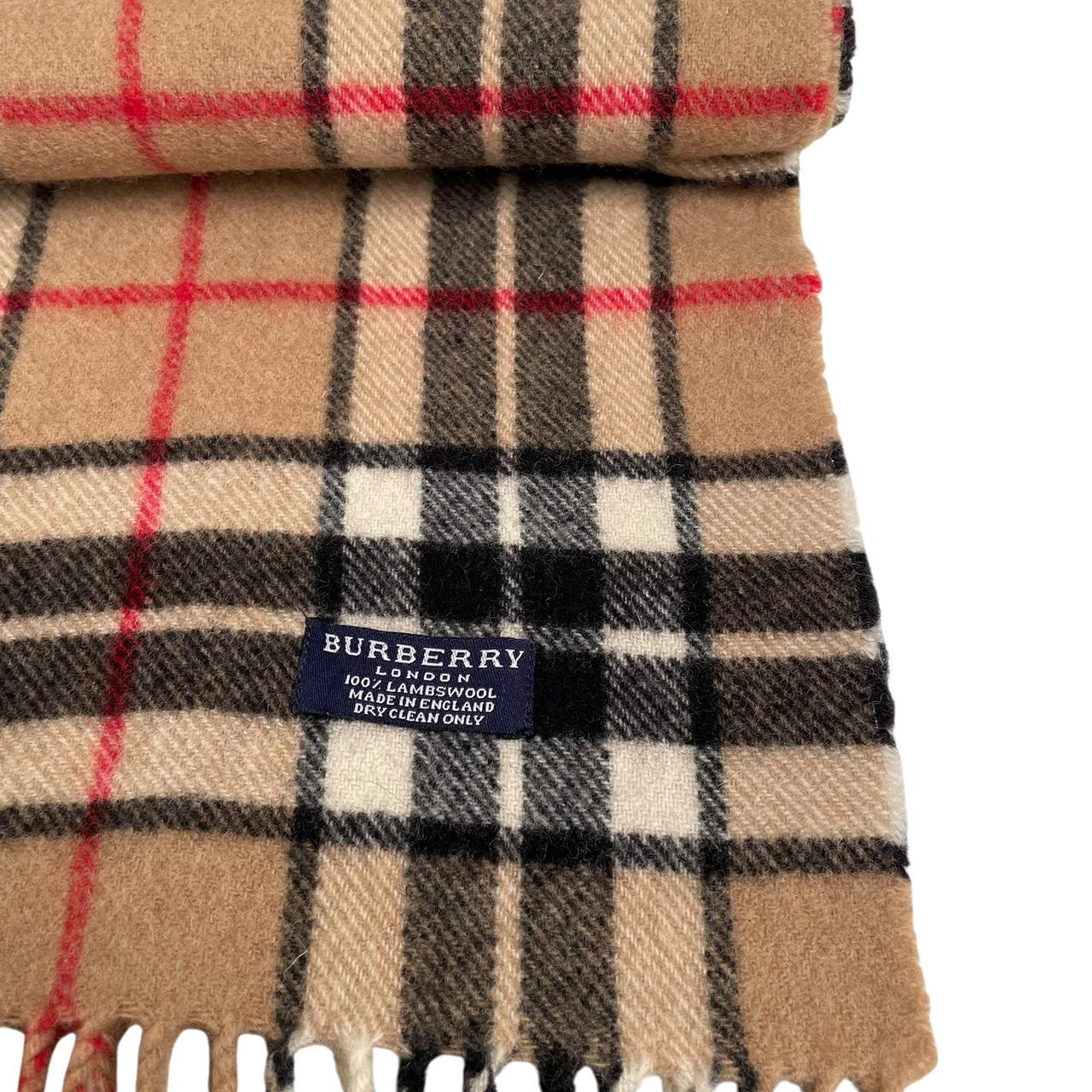 Vintage 90s Burberry Tan Brown Nova Check Lambswool Scarf