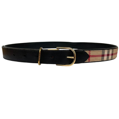 Burberry London Beige and Black Nova Check Thin Leather Belt