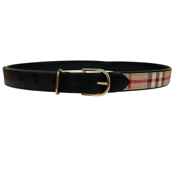 Burberry London Beige and Black Nova Check Thin Leather Belt