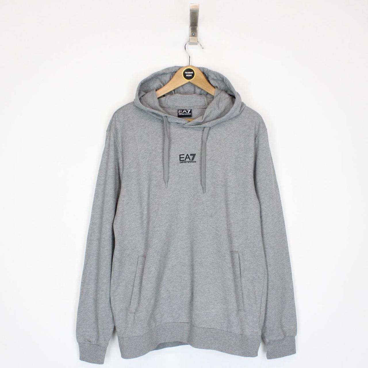 Emporio Armani EA7 Grey and Black Logo Print Hoodie Jumper