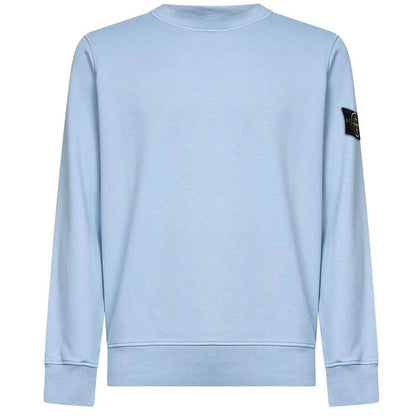 Stone Island blue cotton crew neck sweatshirt with embroidered compass logo and tags.