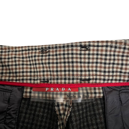 Vintage 00s Prada Sport Brown Check High Waisted Flared Trousers