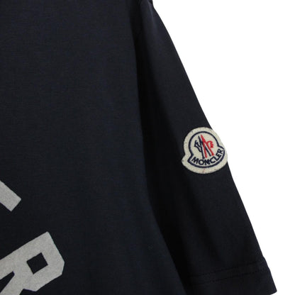Moncler Navy Blue Boxing Logo Print Short Sleeve T-Shirt