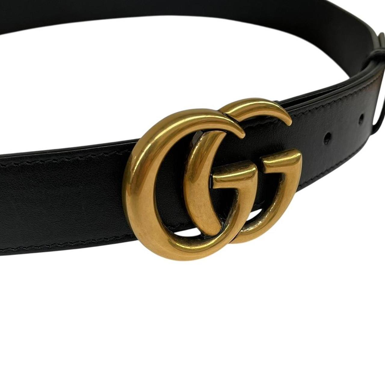 Gucci Black and Gold Marmont Leather Belt with GG Buckle