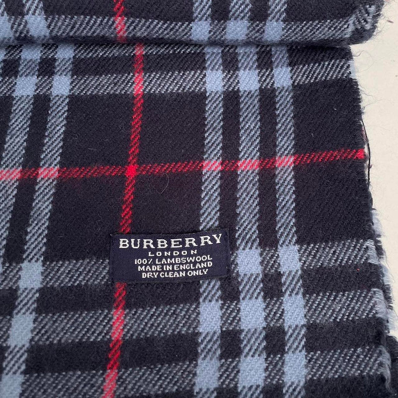 Vintage 90s Burberry Navy Blue Nova Check Lambswool Scarf