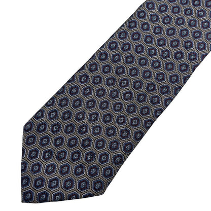 Aquascutum blue and grey silk tie with geometric print pattern.