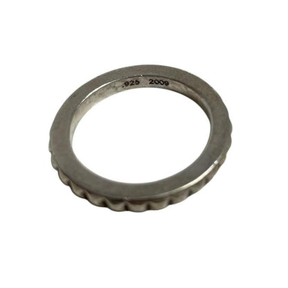 Chrome Hearts silver 3mm cross ring with engraved logo and minor scratches.