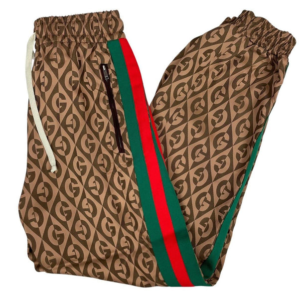 Gucci brown trousers with G rhombus jacquard pattern and soft viscose material.