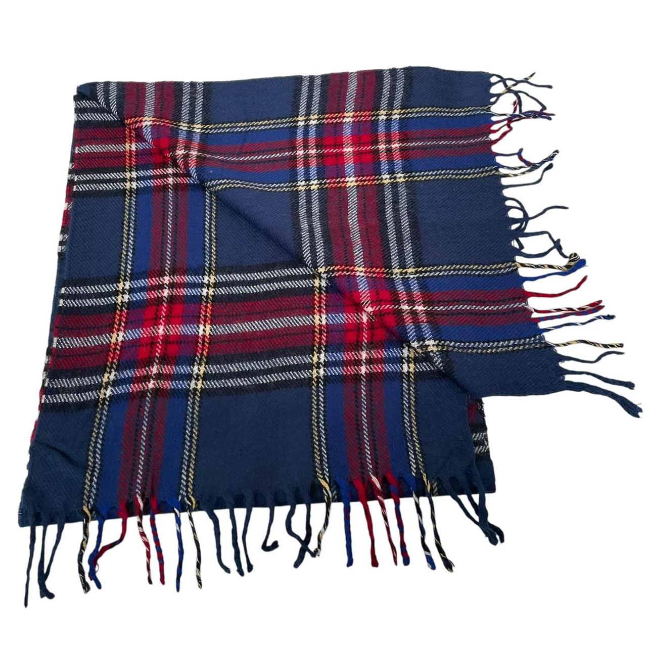 Vintage 90s Burberry Navy Blue Nova Check Lambswool Scarf