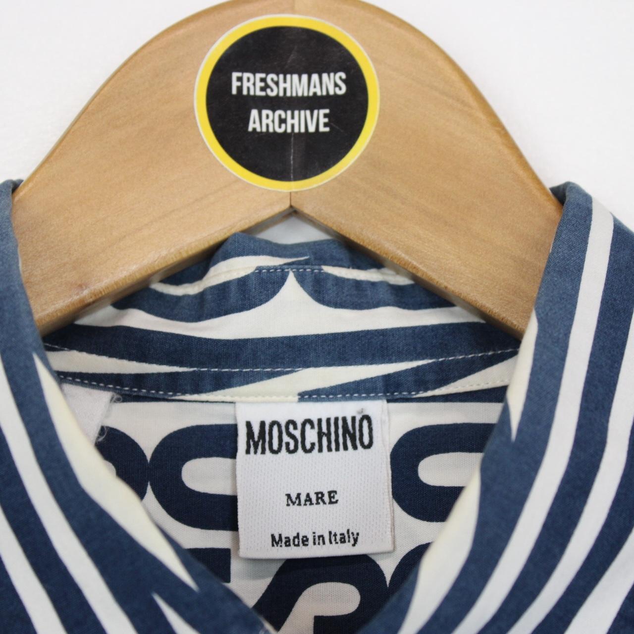 Vintage 90s Moschino Navy Blue and White All Over Logo Long Sleeve Shirt