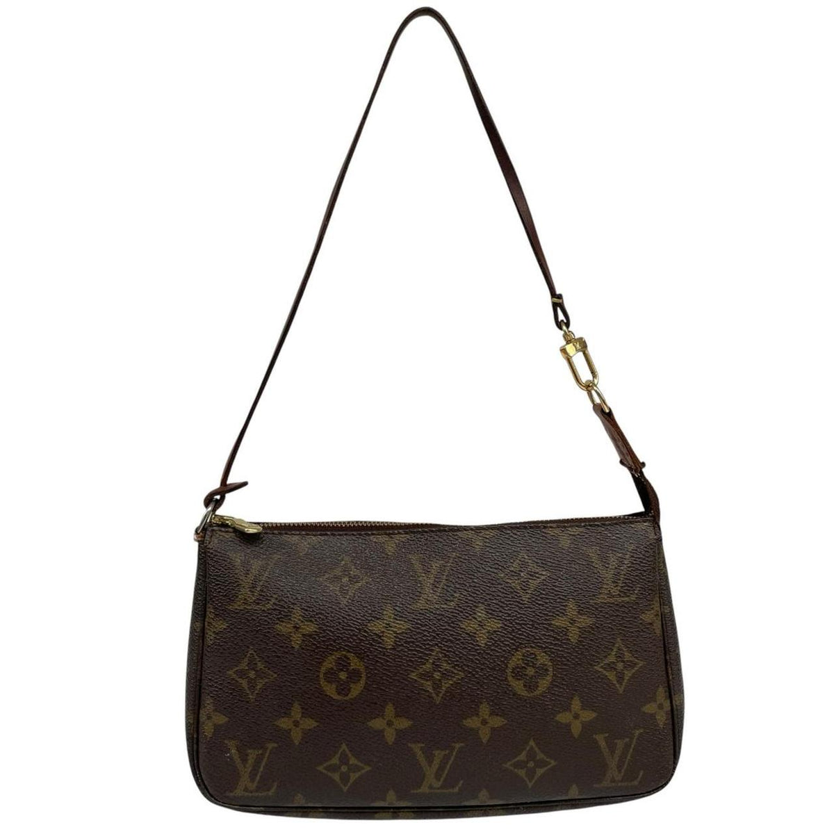 Louis Vuitton brown messenger bag with monogram pattern and gold-tone hardware.