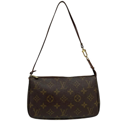 Louis Vuitton brown messenger bag with monogram pattern and gold-tone hardware.