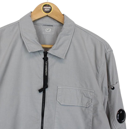 CP Company Grey Full Zip Cotton Lens Overshirt