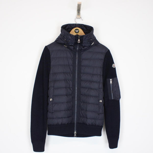 Moncler Navy Blue Full Zip Wool/Down Hooded Tricot Cardigan Jacket