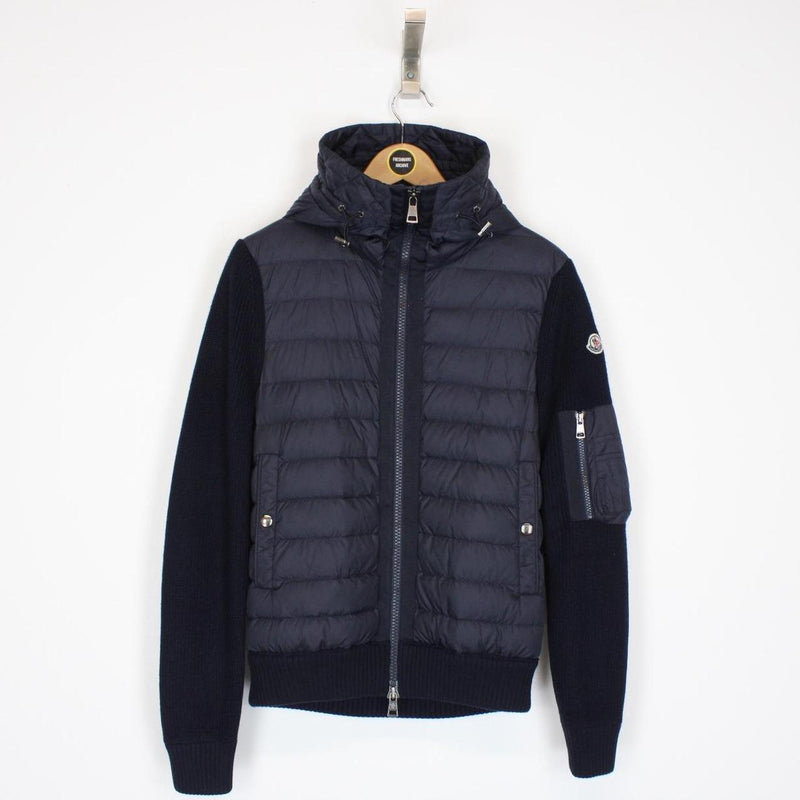 Moncler Navy Blue Full Zip Wool/Down Hooded Tricot Cardigan Jacket