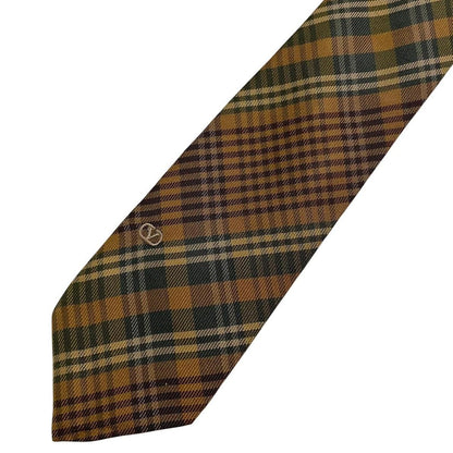 Valentino multicoloured checked silk tie in cream with intricate pattern design.