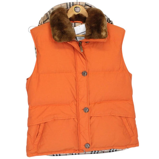 Burberry London Orange Nylon Blend Down Nova Check Gilet