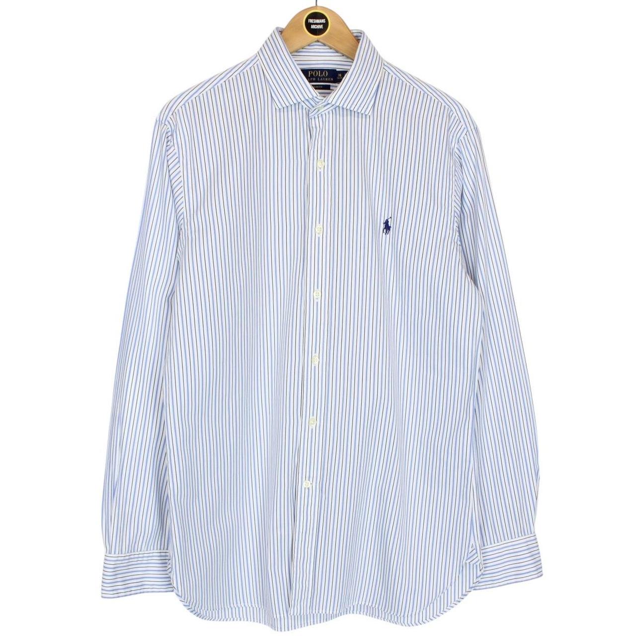 Polo Ralph Lauren White and Blue Striped Long Sleeve Cotton Shirt