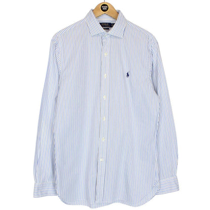 Polo Ralph Lauren White and Blue Striped Long Sleeve Cotton Shirt