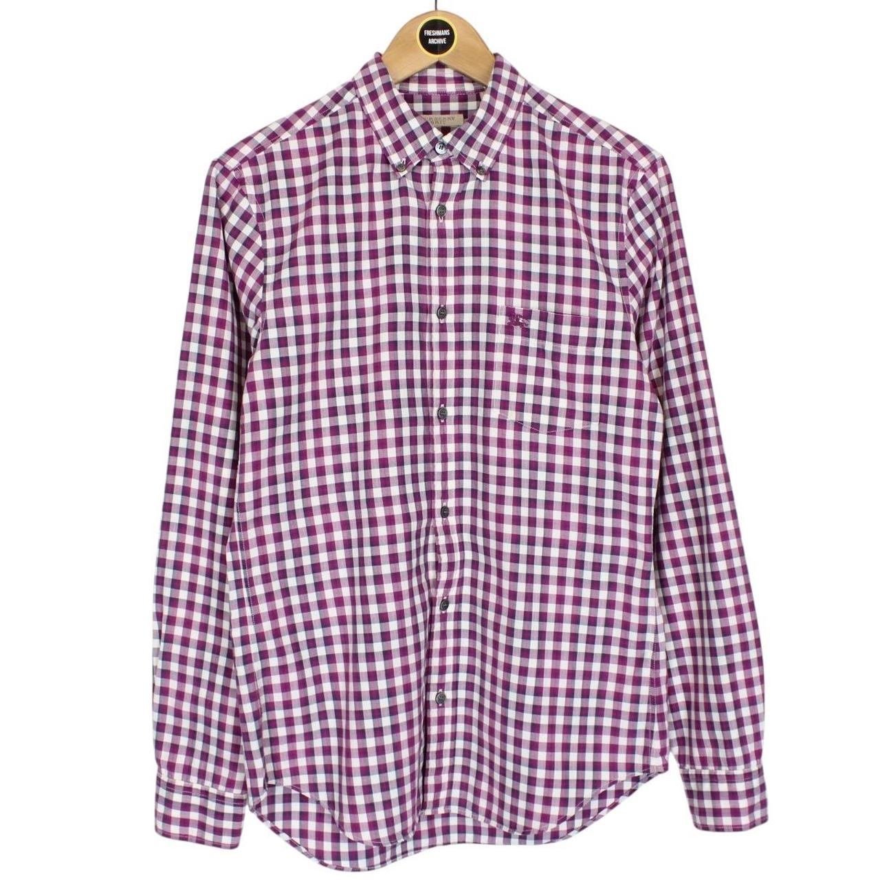 Burberry Brit Purple and White Check Long Sleeve Cotton Shirt