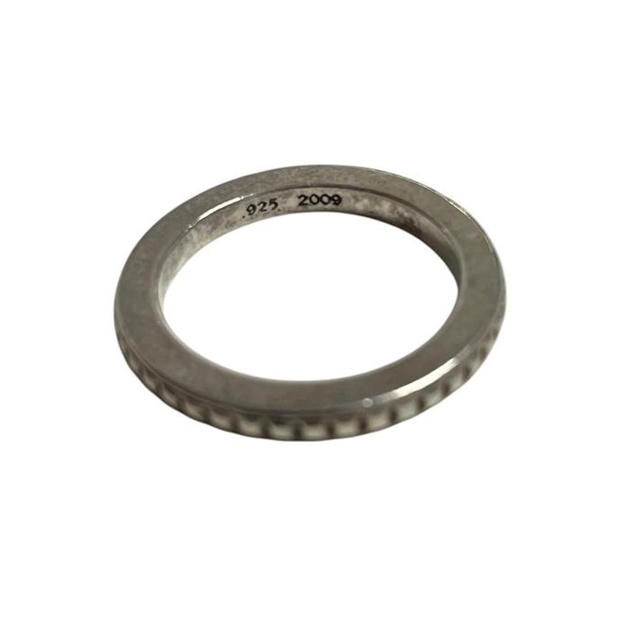 Chrome Hearts silver 3mm cross ring with logo detail, minor scratches from wear.