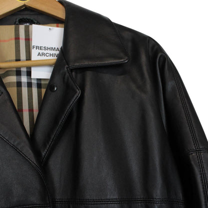 Vintage 90s Burberry Black Nova Check Lined Leather Coat