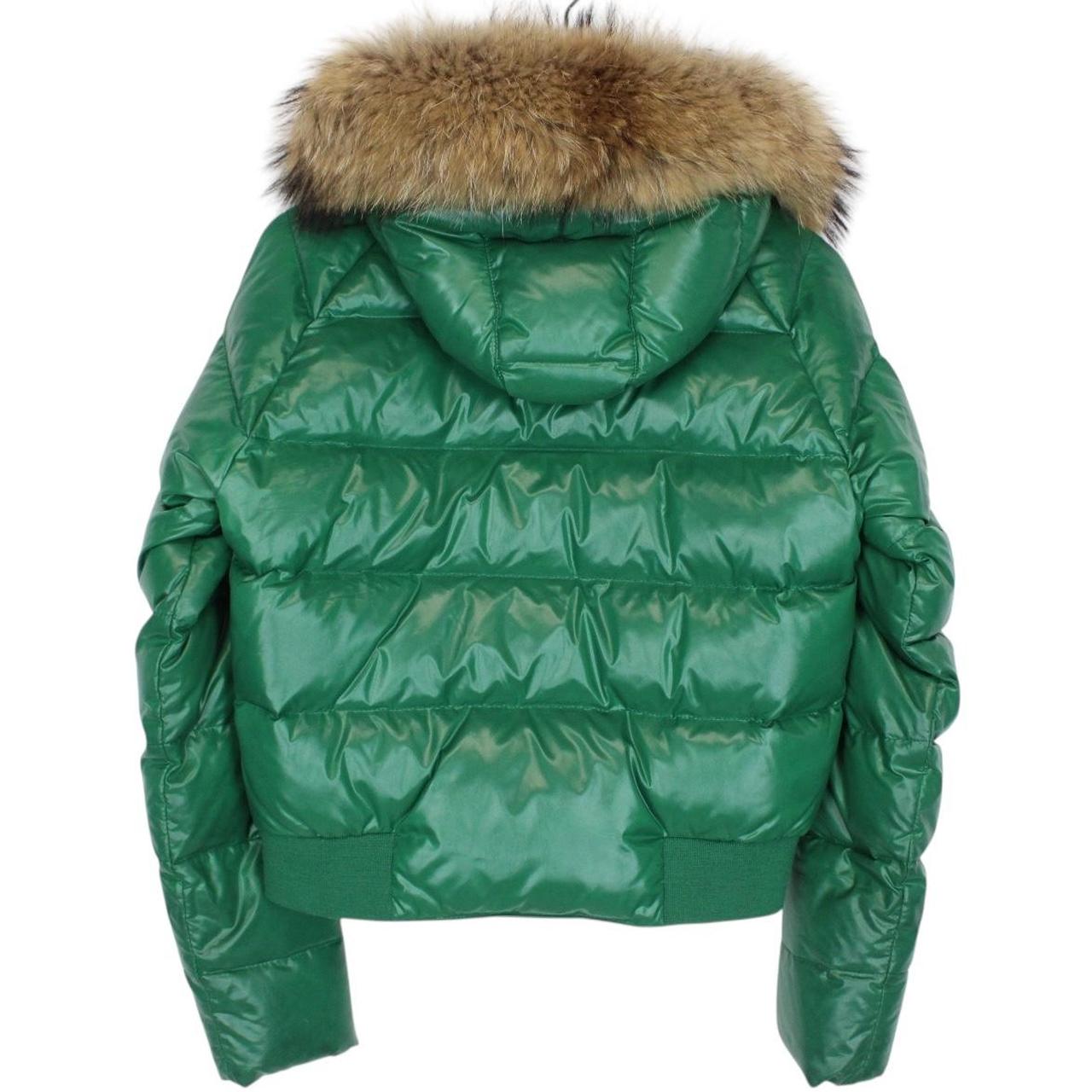 Moncler Green Fur Hooded Nylon Down Puffer Jacket